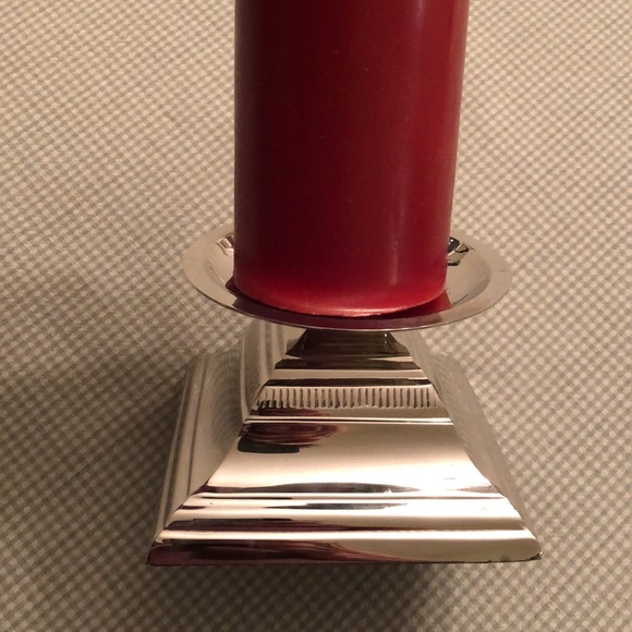 Vintage Pre 2000 Heavy Silver Tone 5” Sq Pillar Candle Holder 3 1/4” High - #455 - Picture 5 of 7